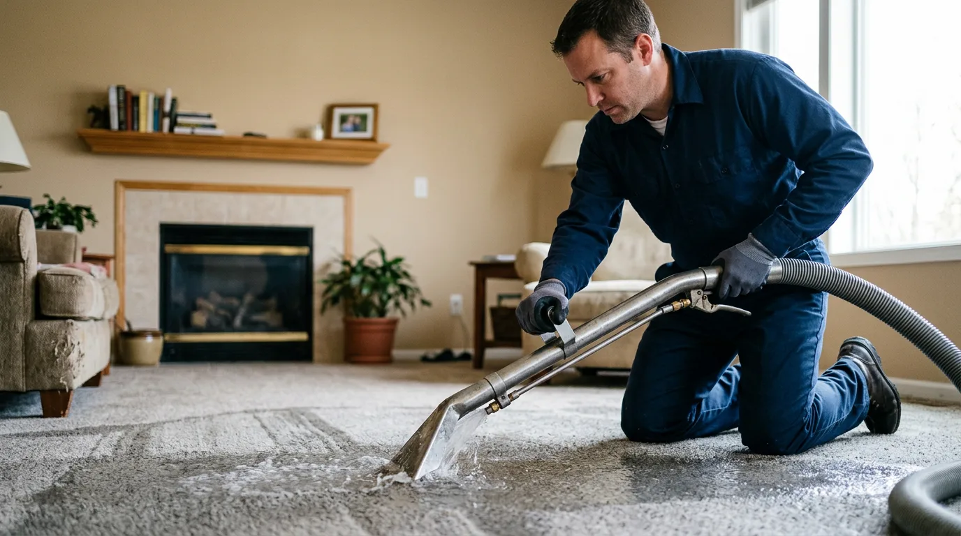 Water damage restoration technician working near Cummington, MA